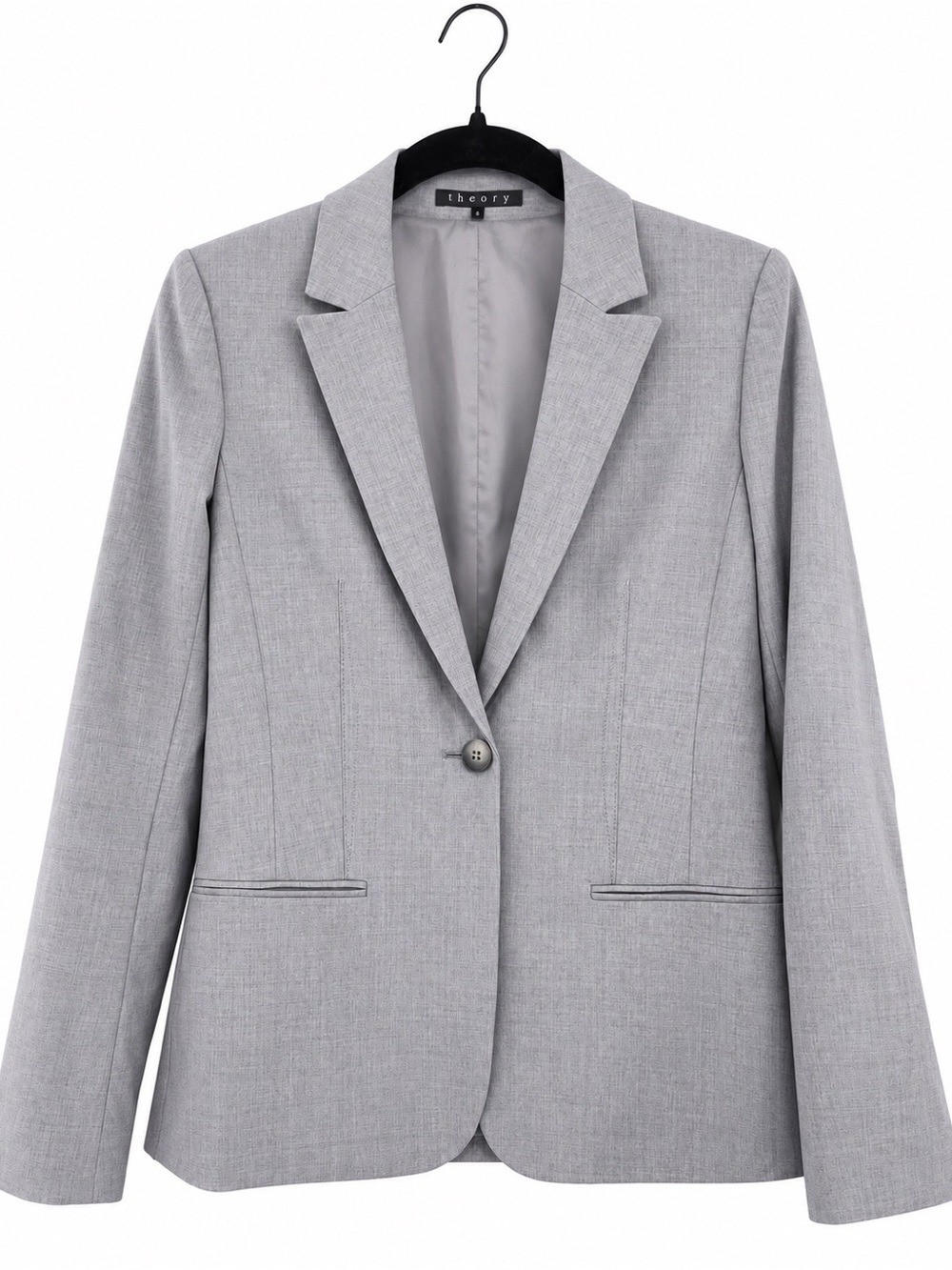 THEORY Blazer Size 6 Gray Tailored Single Button Career Suit Jacket